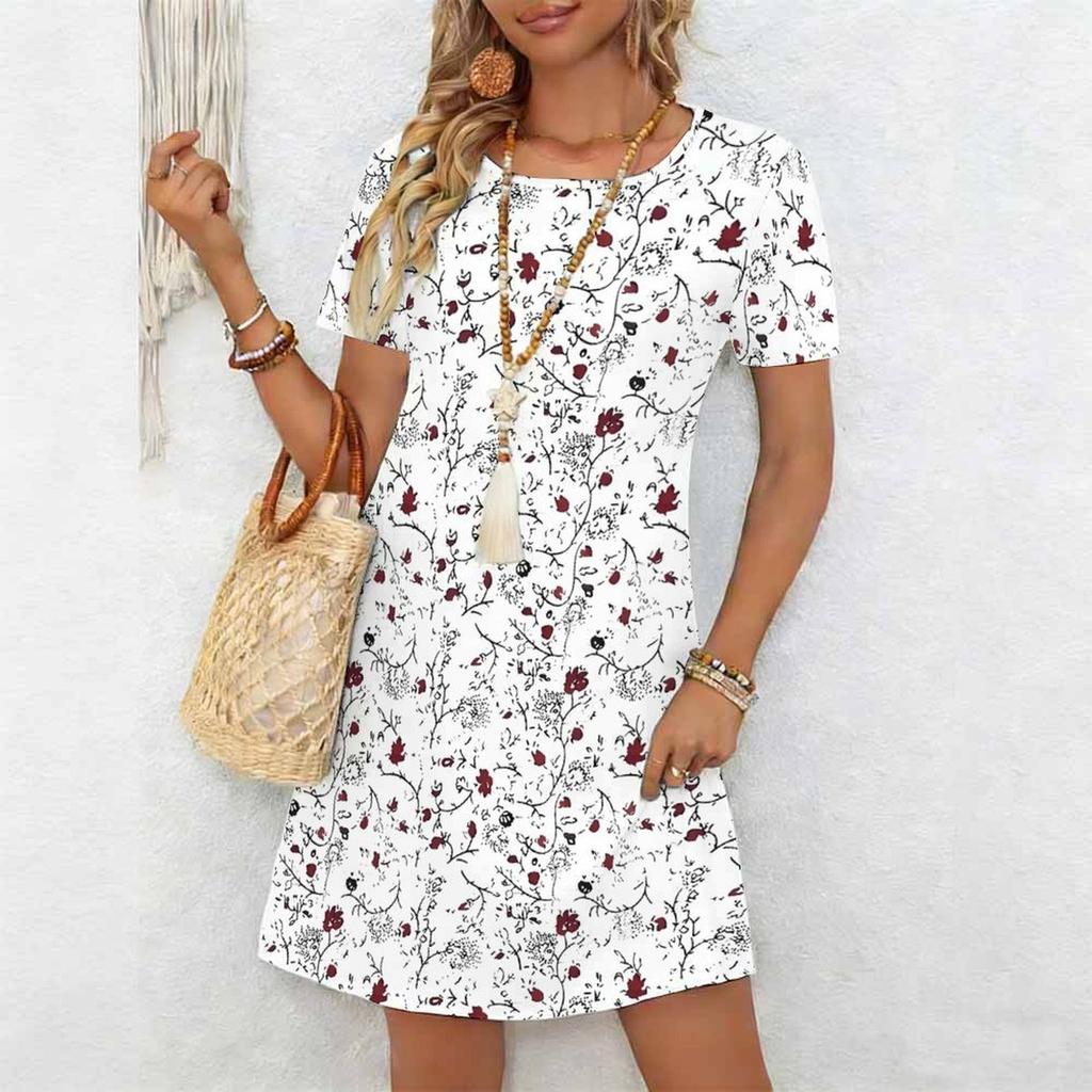 Women's Fashion Graceful Beautiful A Bud Just Ready To Burst Summer Spring Short Sleeve O-Neck Casual Dresses