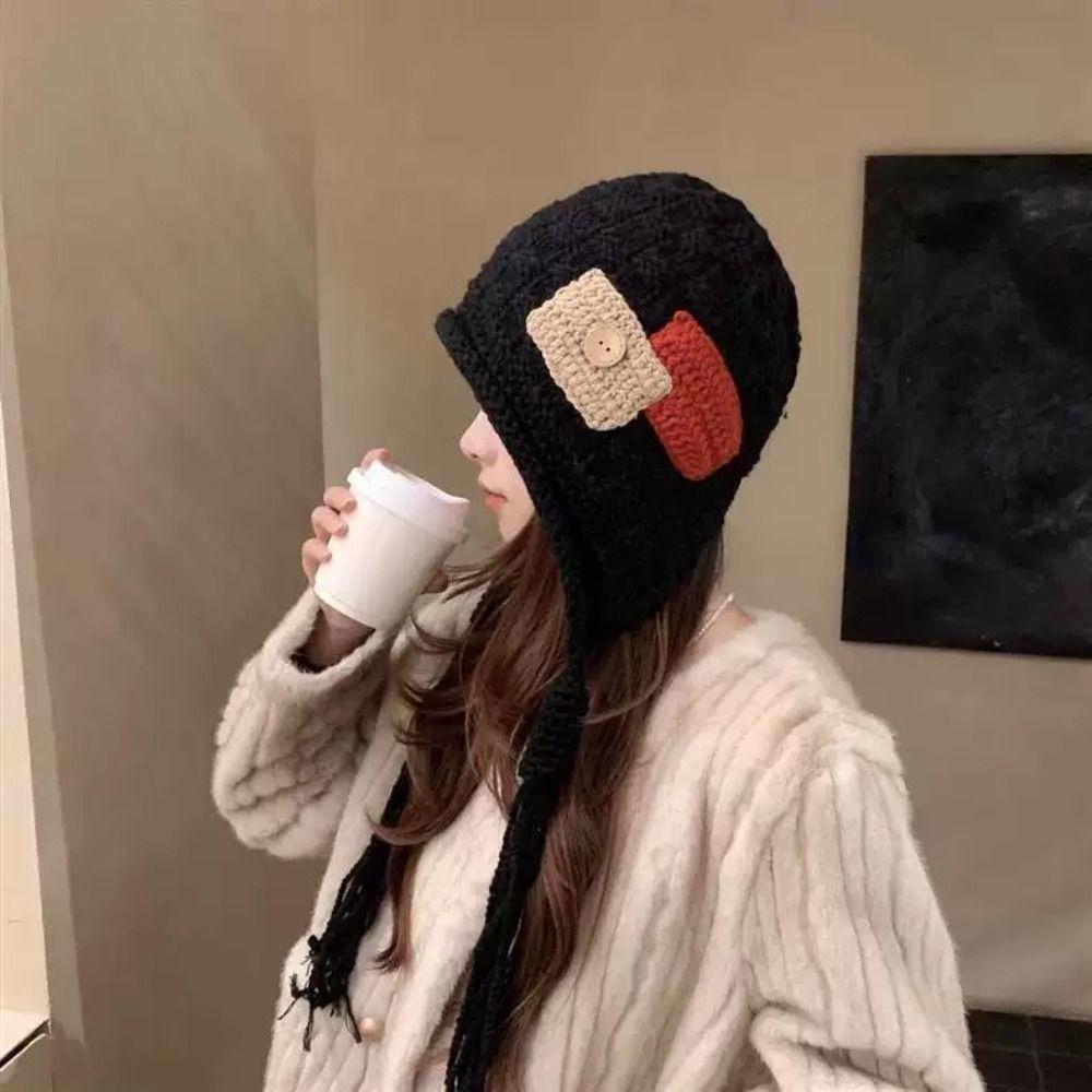 Warm Crochet Knitted Hat Long Tassels Lei Feng Hat Cute Knit Beanies  Girls