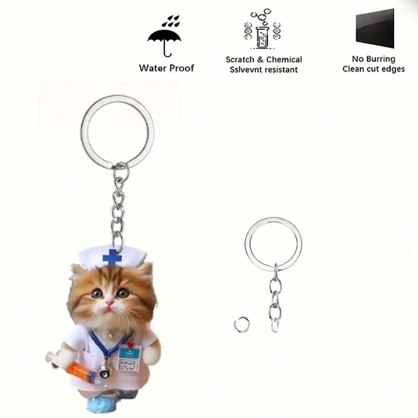 

1 Брелок для ключів Кот-лікар Простий модний стиль DIY Креативний брелок Підходить для автомобільних деталей, Ідеальний подарунок на всі сезони