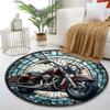 Vintage Motorcycle Stained Glass Design Print Round Rug, Living Room, Bedroom, Playroom Carpet, Non Slip Floor Mat, Gift