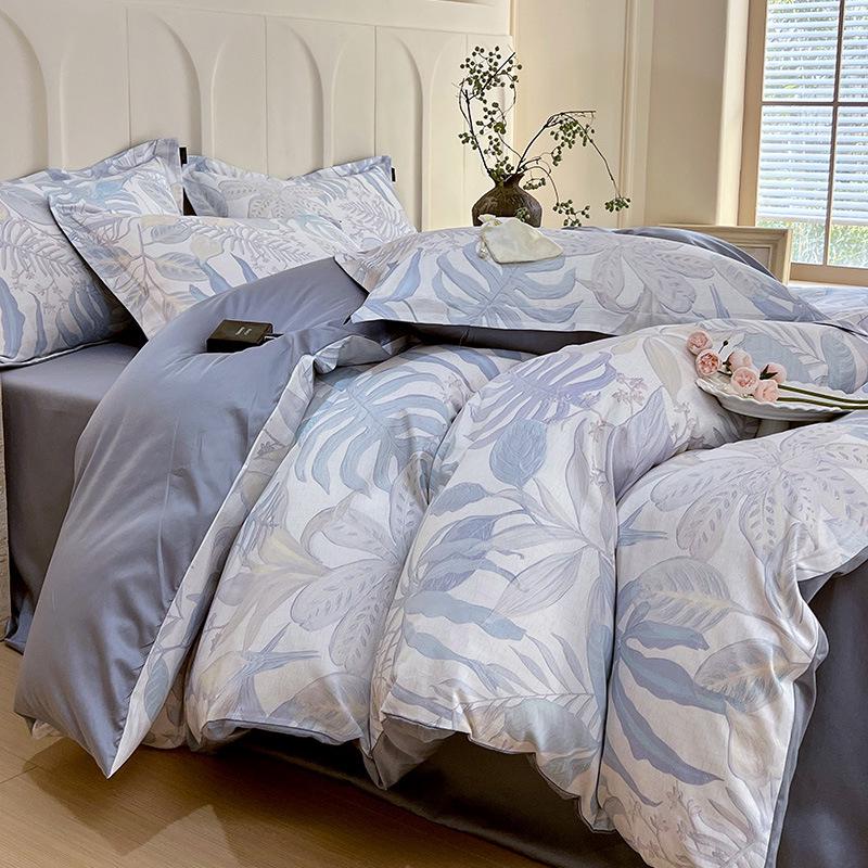 Pure Cotton Fresh Style Bedding Set: Modern Minimalist Duvet Cover, Sheet & Fitted Sheet for Spring/Summer