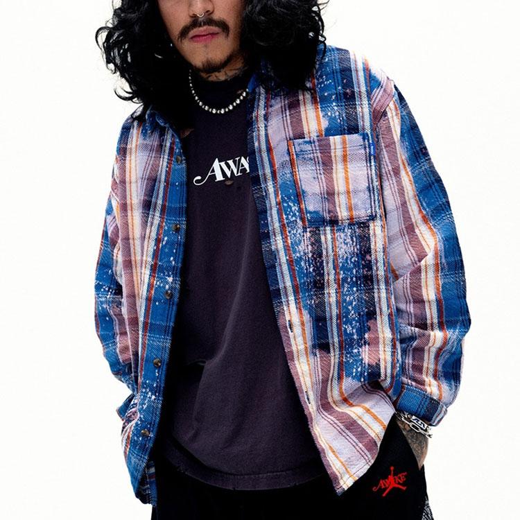 Jordan X Awake NY Plaid Square Collar Single-Breasted Casual Sports Long Sleeve Shirt Unisex Shirts Dark-Blue FQ5454-498