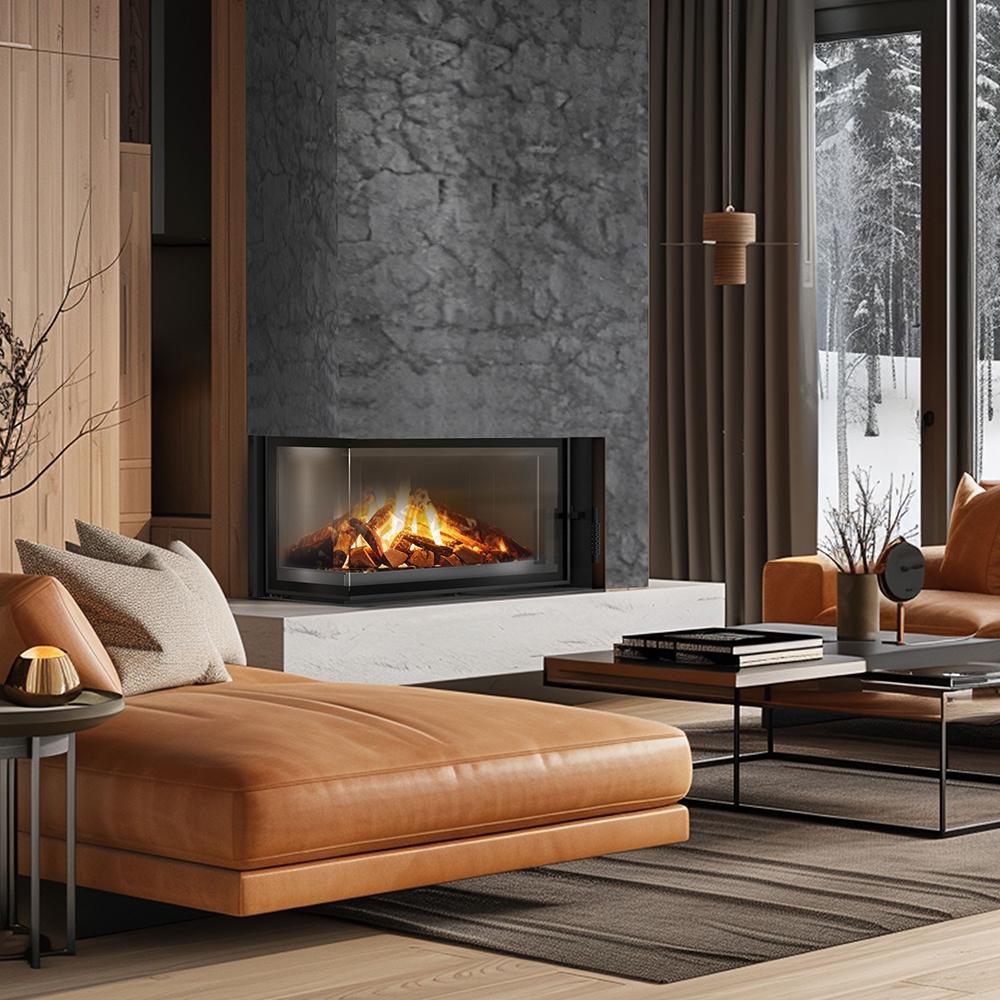 KRATKI FLOKI L Left Air Fireplace 12 kW Ø200 Black Set for Installation