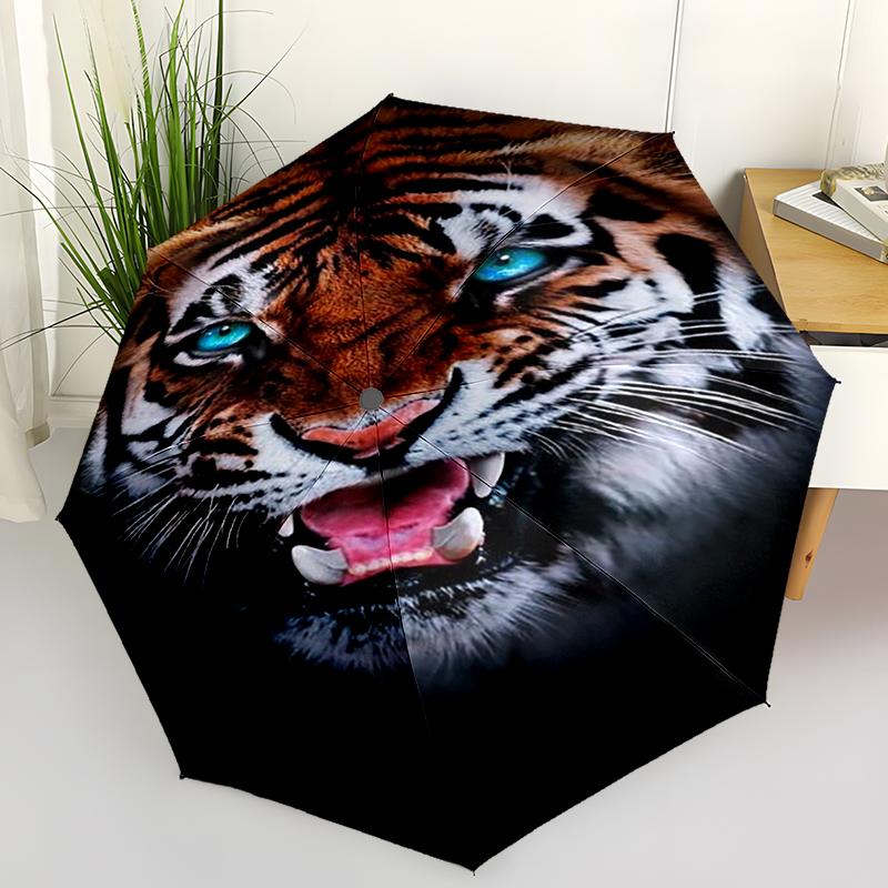 Yin Yang Tigers Folding Umbrella Fashion Auto-Open Design 8 Iron Ribs Plastic Handle Foldable Sunshade Perfect Christmas Gifts