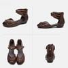 Johnature Genuine Leather Comfortable Breathable Sandals Peep Toe Low Heel Versatile Retro Women's Shoes