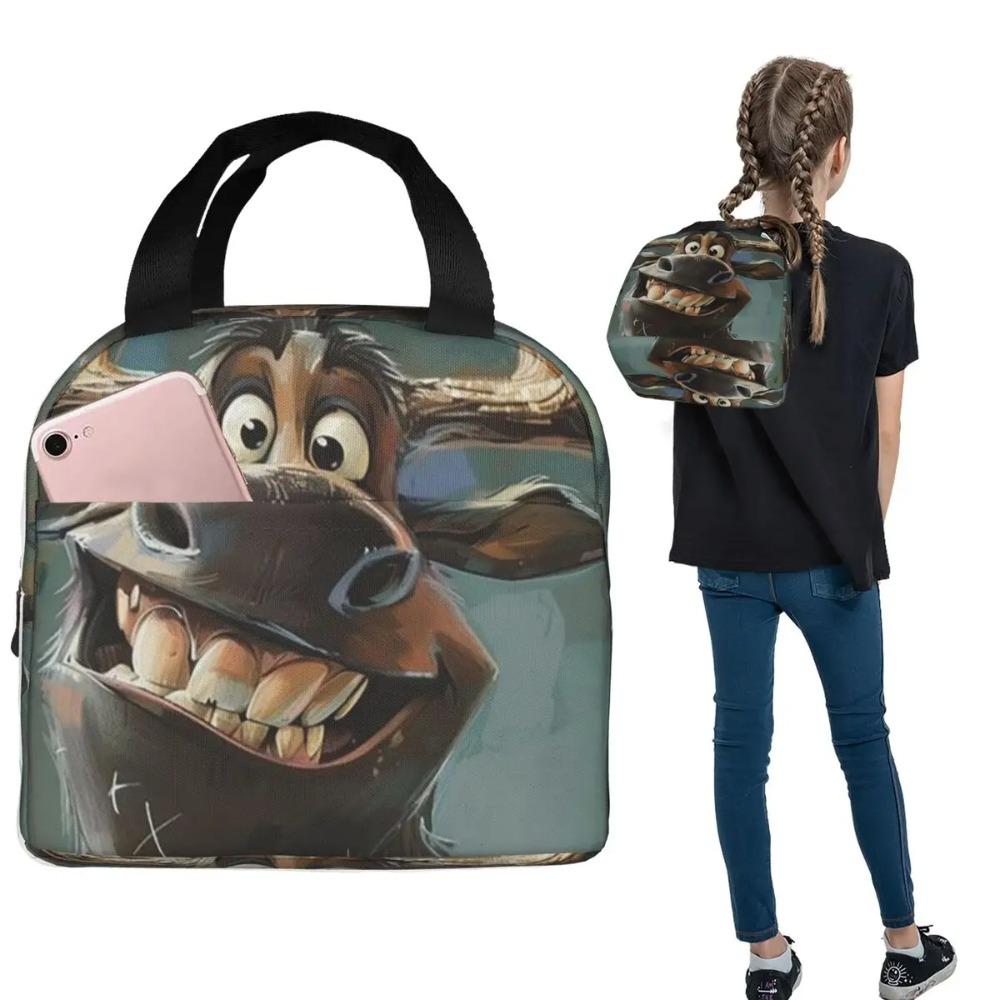 Cartoon Moose Oil Painting Insulated Lunch Bag for Women Kids Portable Food Boxes Thermal Lunch Box Tote