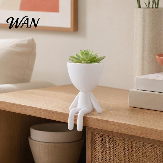 Office Desk Planter 3D Printed Sitting Human Figure Succulents Planter, 2-in-1 Desktop Pot & Decor Ornament, Matte Finish Small Flowerpot for