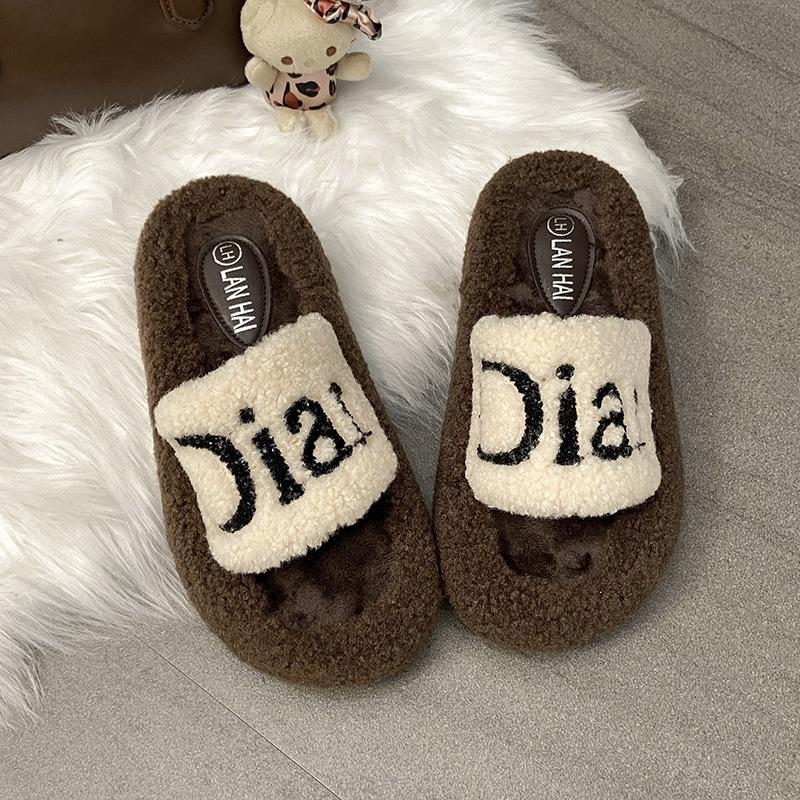 Mao Mao Slippers Women's Outer Wear 2025 Autumn and Winter New Korean Version Thick Bottom Heightening Versatile Non-slip Plush Cotton Slippers