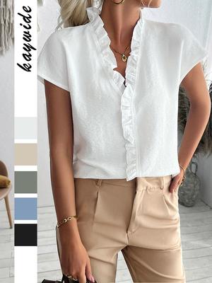 Kai Kuo European & American Casual Ruffle Short-Sleeve Women's Shirt - 2025 Spring/Summer Collection
