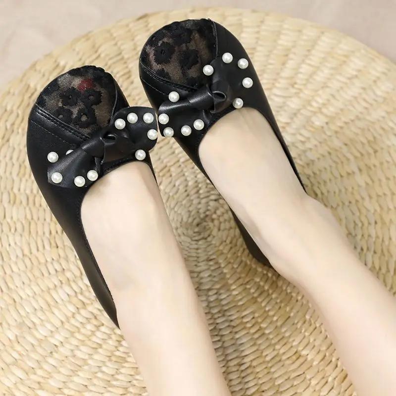 Fashion Round Toe Ladies Footwear with Bow Slip-on Women's Flat Shoes Offer Stylish Chic and Elegant Summer 2025 Cheap Clearance Social