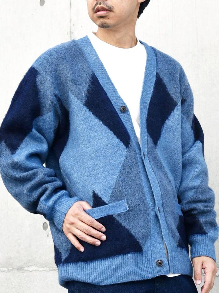 VERSAND jeder Zottelmuster Unisex Strickgröße S Cardigan, Herren, 2023AW, Blau, (716460004)