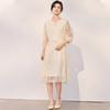 Shunyu V-neck Heavy Industry Embroidered Retro Chinese Style Seven Sleeve Mulberry Silk Dress