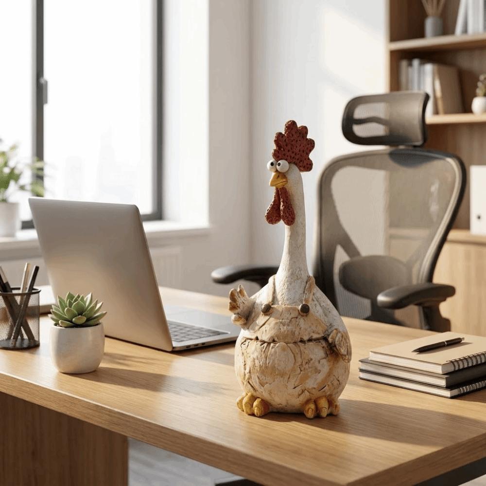 Cute Rooster Statue Cartoon Animal Shaped Garden Ornament Home Gift Chicken Sculpture Indoor Decor