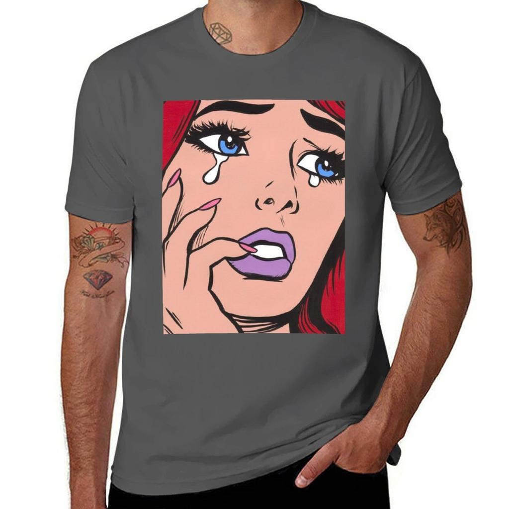 Red Crying Comic Girl TShirt Casual Holiday Short Sleeve Tee