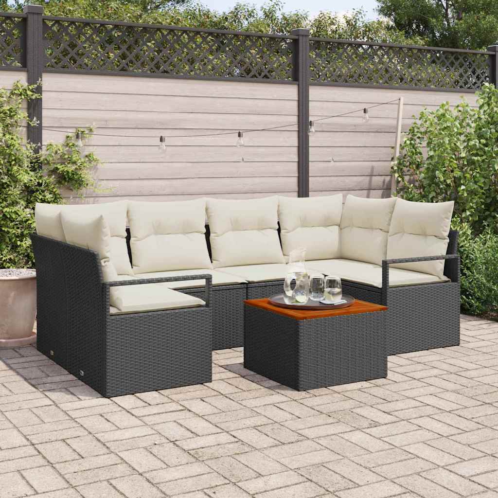 7 piece black garden sofa set with cushions
