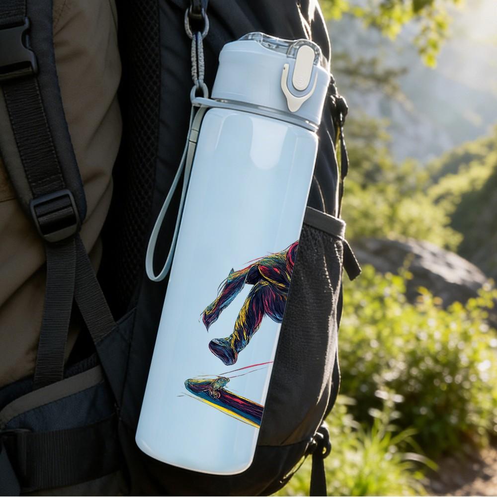 1PC Skateboard Boy Trick Action Print 750ml Color Plastic Sports Water Bottle Leakproof Flip Straw Lid Suitable for Sports Office Home Use
