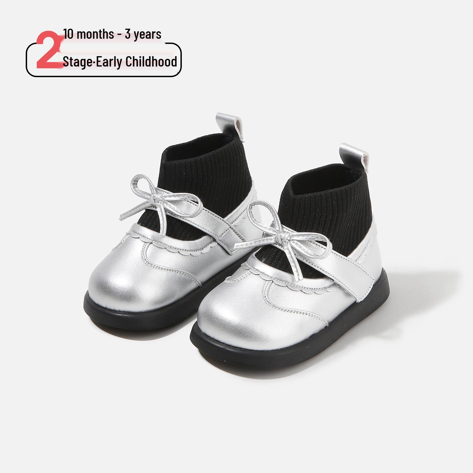 

Winter Girls Leather Boots with Velvet Lining - Korean Style Bow Sock Shoes for Toddlers Bulk Order Size 15-19 (120 pairs) срібний