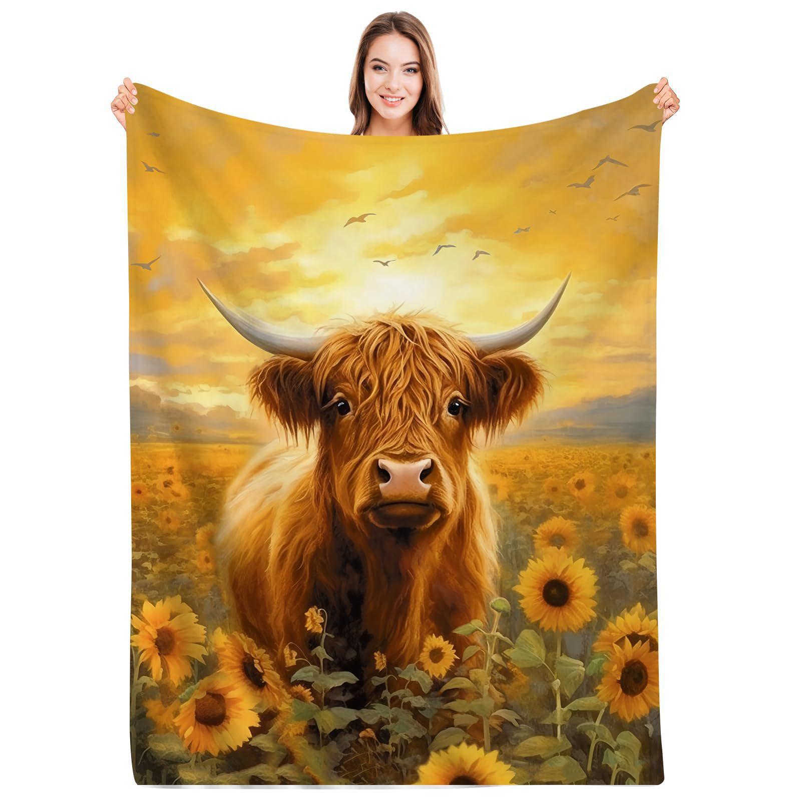 

Sunflower Heights Cattle digitalprinted polyester Bedroom velvet flannel soft sofa cover blanket Fleece soft sofa cover 75x100cm