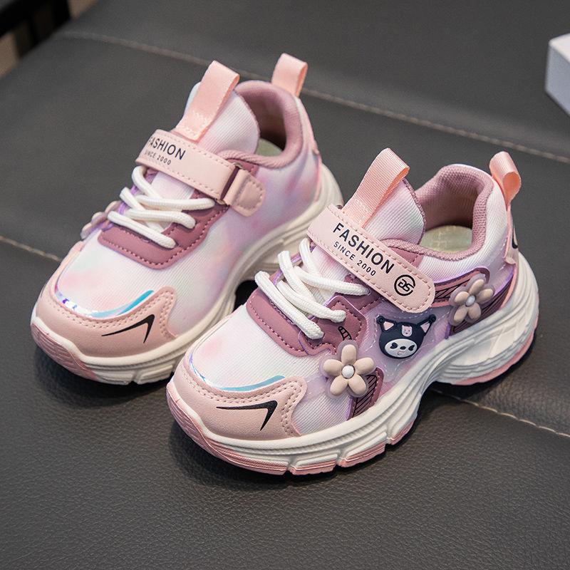Girls' sports shoes leather surface autumn and winter new lightweight soft sole non-slip running shoes children's shoes casual dad shoes