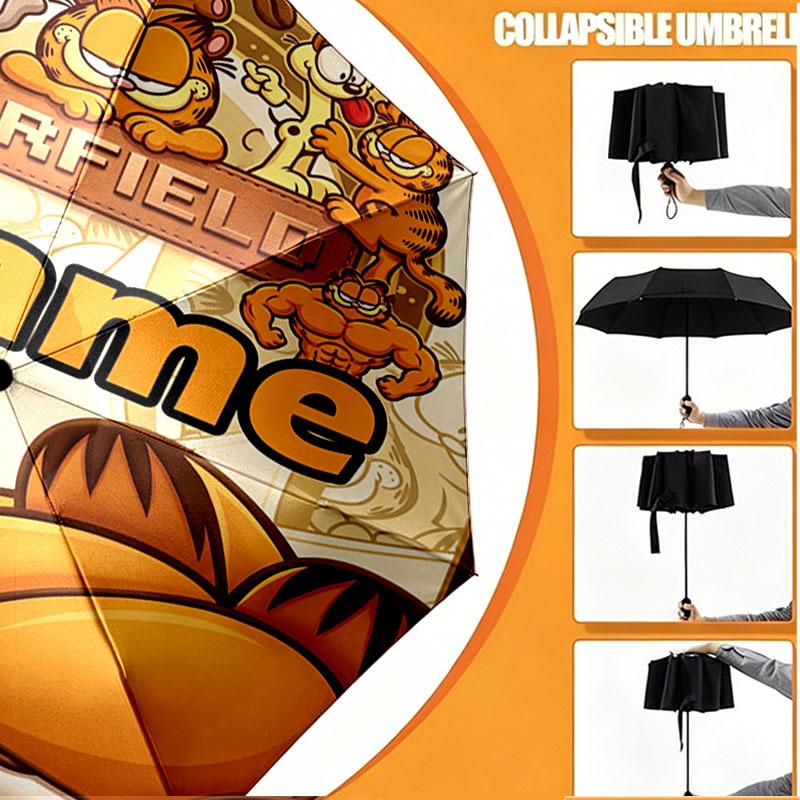 Personalisierter Garfield-Druckschirm mit individuellem Namen, Automatisches Öffnen und Schließen, Stabiler 8-Rippen-Rahmen, Für Pendeln, Camping, Wandern, Geburtstagsgeschenk
