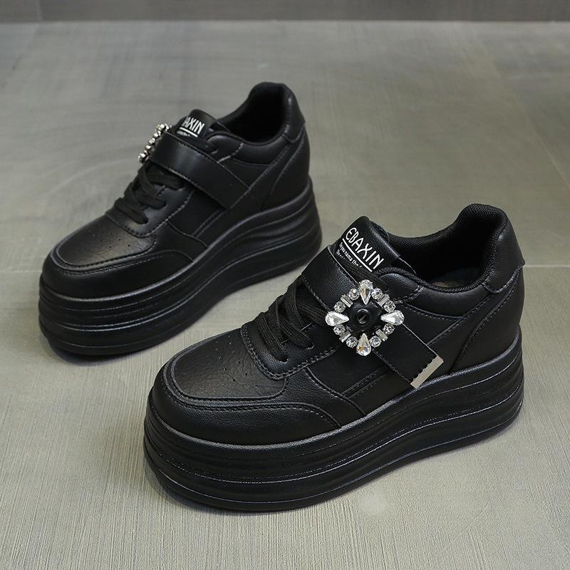 

Звезда с той же кожей толстая базовая обувь женская 2025 осень новая легкая внутренняя высота увеличение тонкая рабочая обувь 40 чёрный