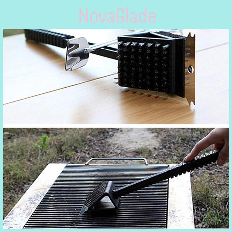 Premium 3 In 1 Barbecue Bbq Oven Grill Bristles Cleaning Stiff Brush Scraper Cleaner For Effortless Maintenance