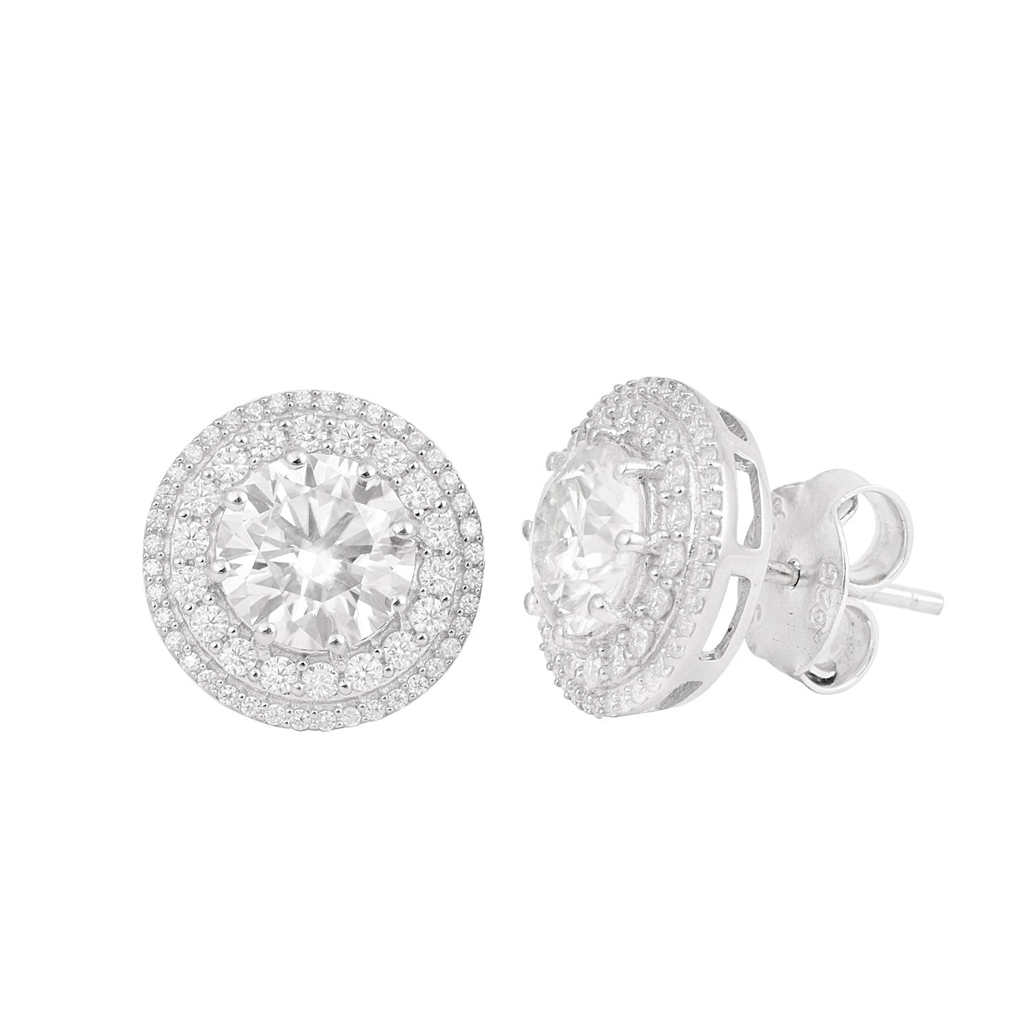 Moissanite Round Cluster Studs - 925 Sterling Silver