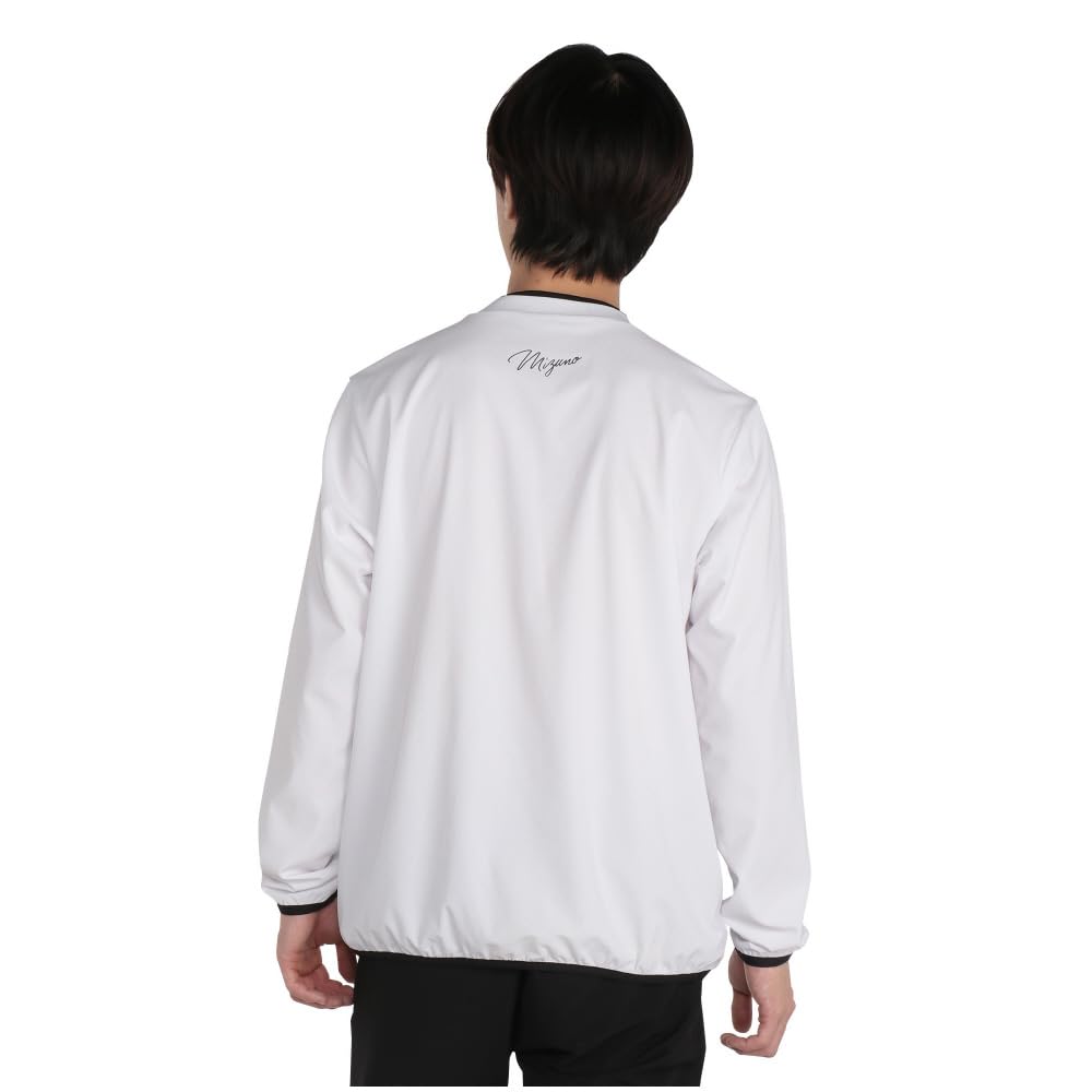 Mizuno Golf Lined Blouson Long Sleeve Pullover Easy to Move White Men's V-Neck Shirt, Water-Repellent, In, (E2JEB585)