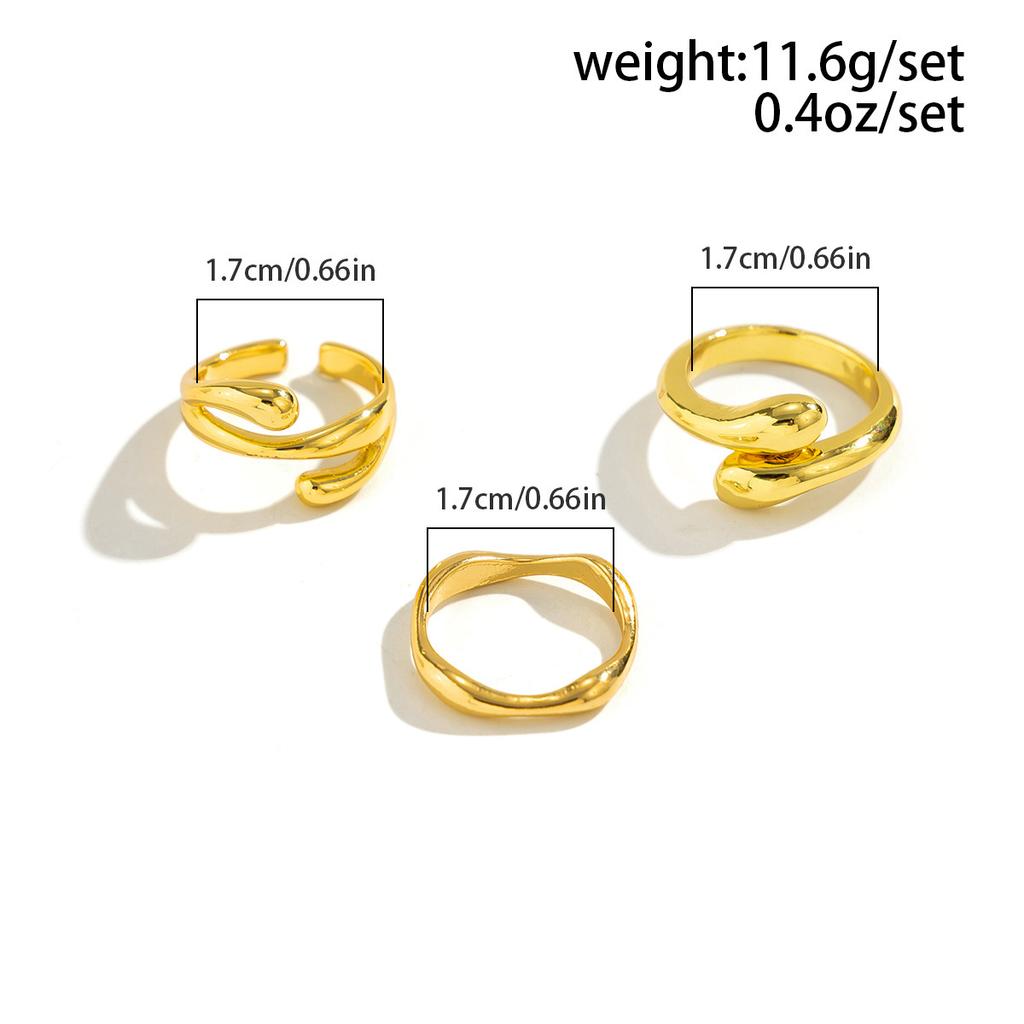 Ins Liquid Lava Metal Curved Ring Female Folded Smooth Hug Open Ring Set