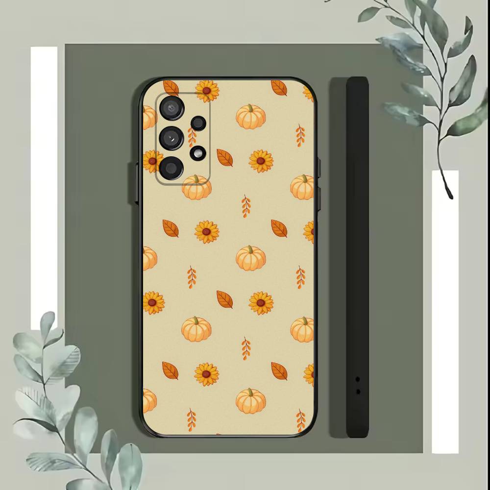 Funda de Teléfono Hojas de Otoño Calabaza Para Samsung S25,S24,S21,S22,S23,S30,Ultra,S20,Plus,Fe,Lite,5G Funda Negra
