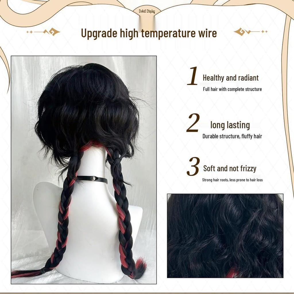 Μακριά περούκα με μαύρες και κόκκινες ανταύγειες - Κυματιστές μπούκλες στυλ μέδουσας για γυναίκες