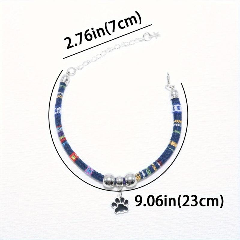 Haustierhalskette aus Nylon mit buntem Pfotenabdruck-Anhänger, verstellbares Halsband für Katzen und kleine Hunde mit ethnischem Design, stilvolles Haustier-Accessoire