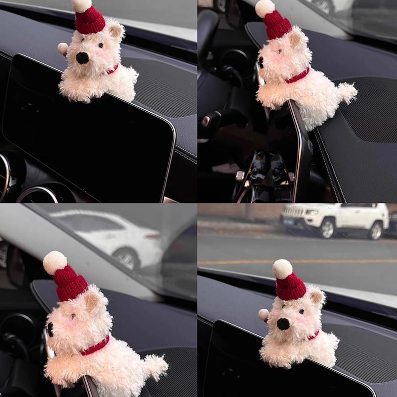 Cute Puppy Car Windshield Wiper Decorations Interior Plush Doll Creative Gift Shoulder Pads Car Interior Decoration Accessories