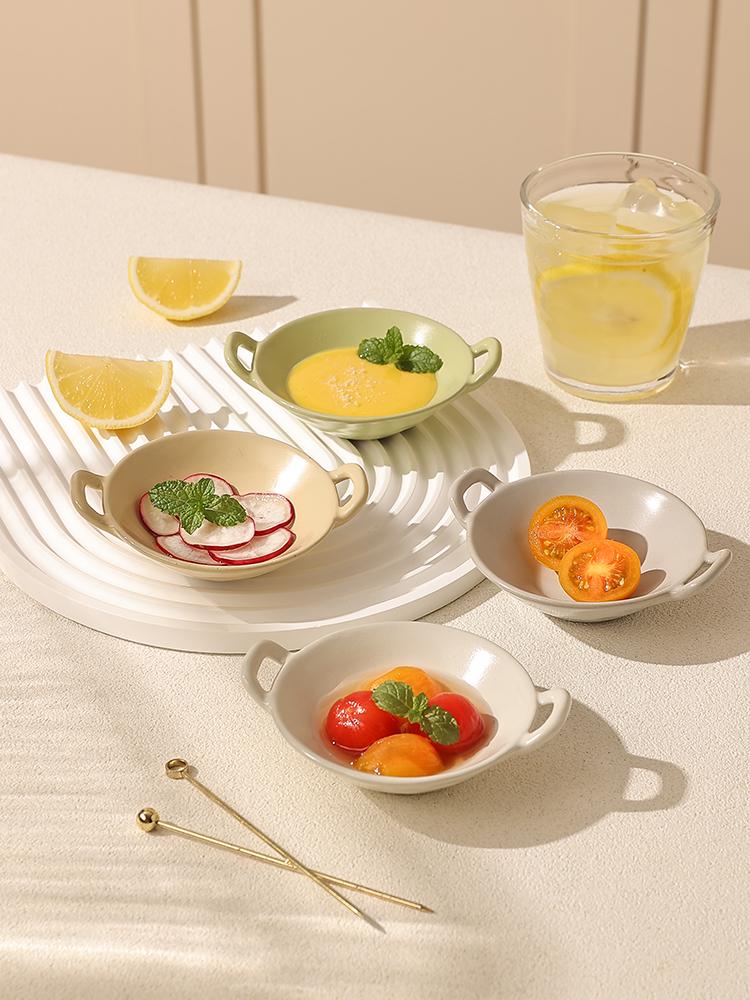 Double-Eared Ceramic Dipping Dish for Sauces and Snacks