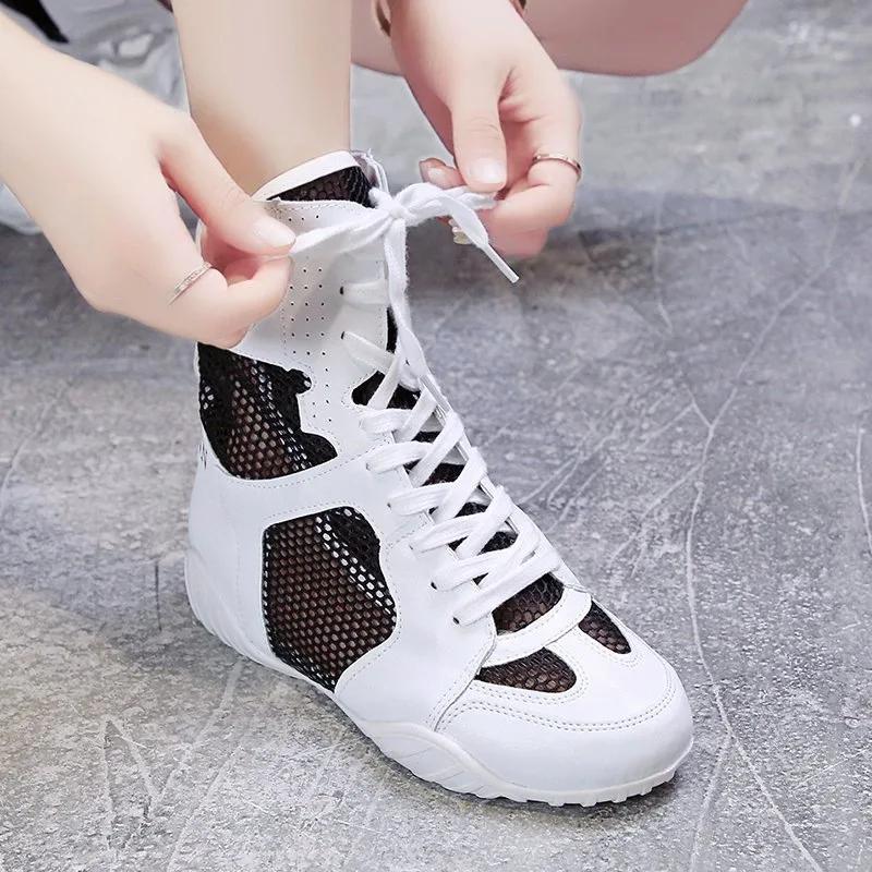 High Top 2024 summer new thin all-matching new thick bottom white mesh breathable hollow ankle boots