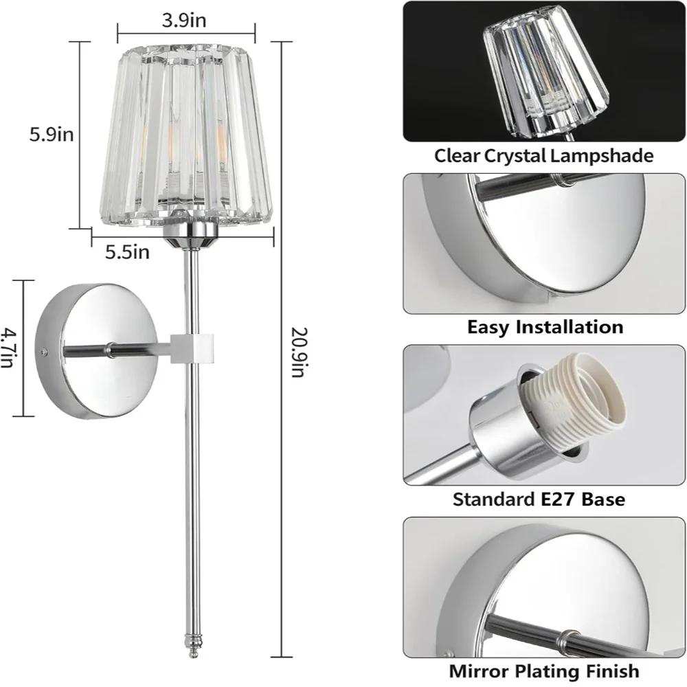 American Style Wall Lamp No wiring LED Rechargeable Bulbs wall Light Crystal wall Sconce For Bedroom Background Home Lighting