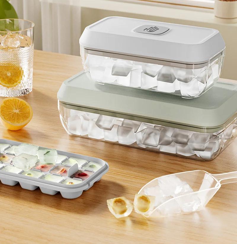 Quick Release Ice Cube Tray With Storage Box And Scoop 18/32 Cavity Food Grade Ice Mold For Cocktails Whiskey And Daily Drinks