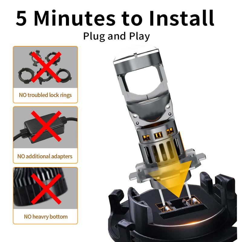 2PCS Ultra Powerful H7 H4 Mini LED Lens Bulbs 6000K White Headlight Plug and Play for Car Headlamp Lights
