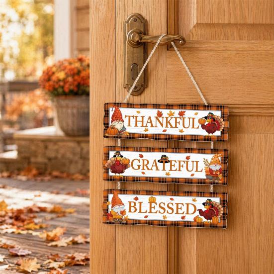 Farmhouse Thanksgiving Wooden Wall Decor, Autumn Fall Porch Sign, Waterproof & Fade-Proof Boxwood Plaque, Ready to Hang Indoor Outdoor Art