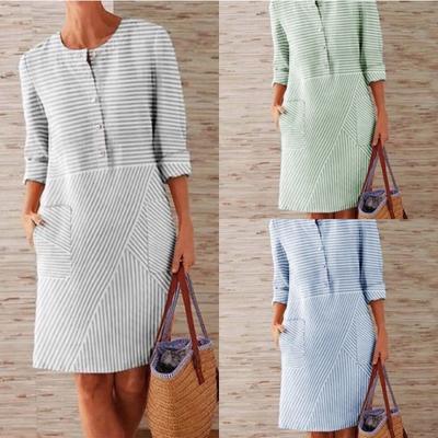 Women's Fashion Summer Spring 3/4 Sleeve O-Neck Casual Dresses