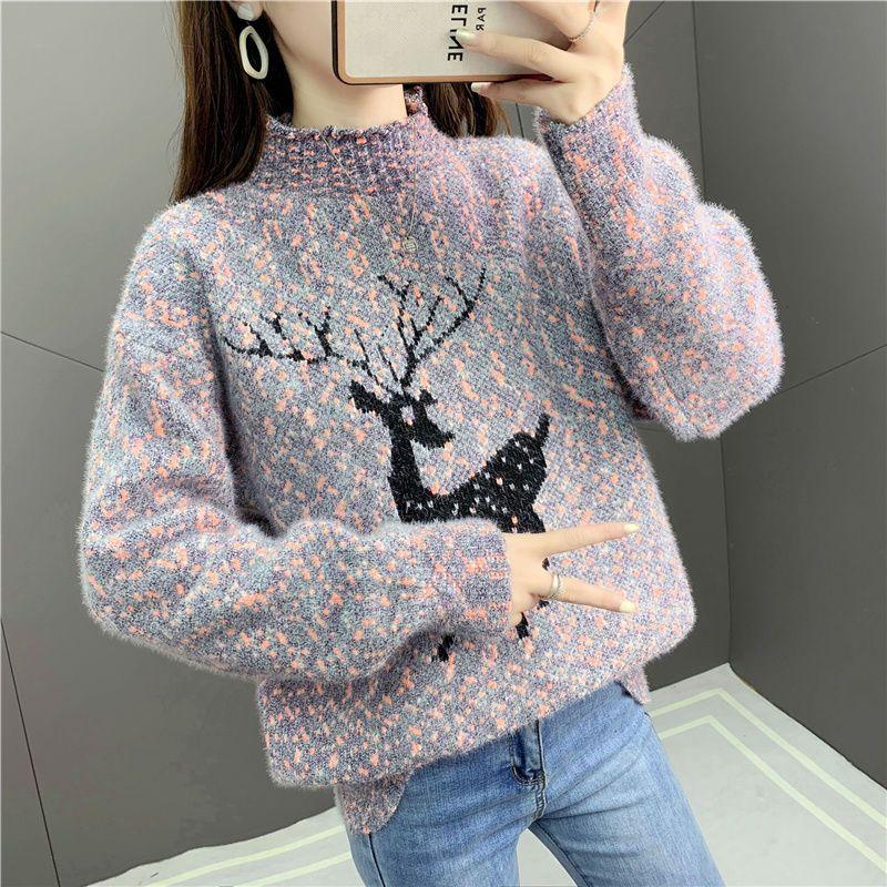 Damen Weihnachts-Pullover Halbpullover Schneeflocken-Pullover Neujahrsgeschenk