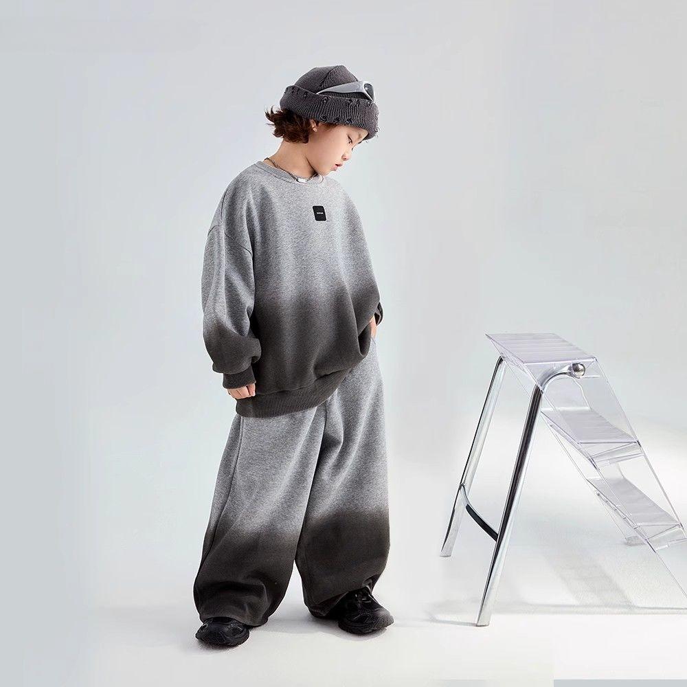 Мальчиковая весенне-осенняя детская одежда худи детская высококлассная свободная градиентная стильная спортивная одежда комплект из двух предметов 130