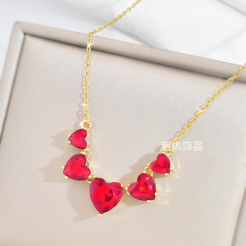 Double Wear Love Necklace, Women'S High Sense Versatile Temperament Heart-Shaped Gemstone Pendant Jewelry