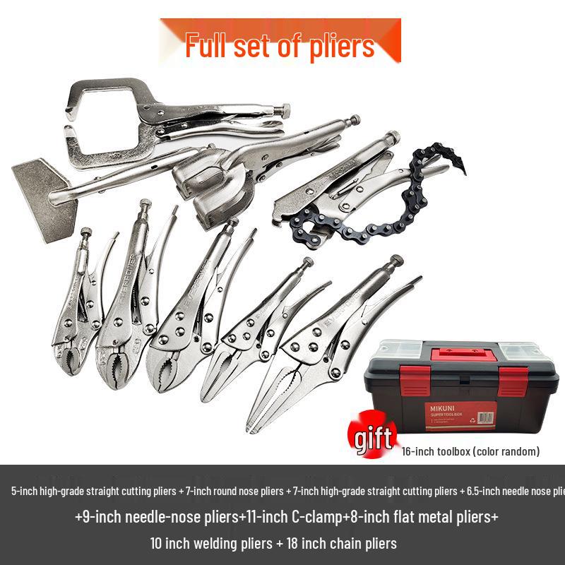 Multi-Function C-Type Folding Vise Grip Pliers with Flat, Round, and Needle-Nose Jaws, Automatic Fastening Clamp.