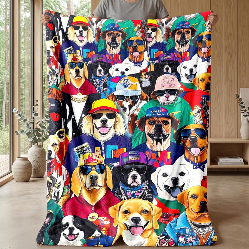 Fashionable Dog Crowd Theme blanket Lightweight Warm Flannel Blanket Decorative Throw Blanket for Home Decoration