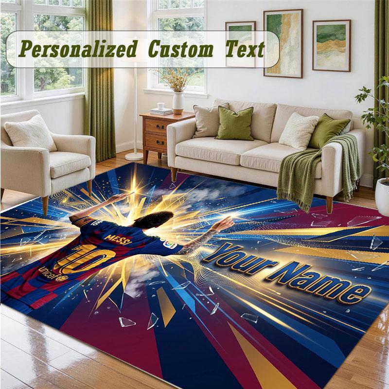 Crystal Velvet Square Rug Custom NameLionel Messi Pattern Non Slip Home Floor Decor Rug