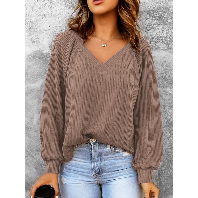 New Women's Casual V-neck Long-sleeved Pullover Loose Solid Color Multi-color Sweatshirt
