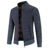 Men's Plus Size Color Block Stand Collar Velvet Cardigan Sweater - Warm, Thickened Knitted Outerwear for Autumn and Winter.