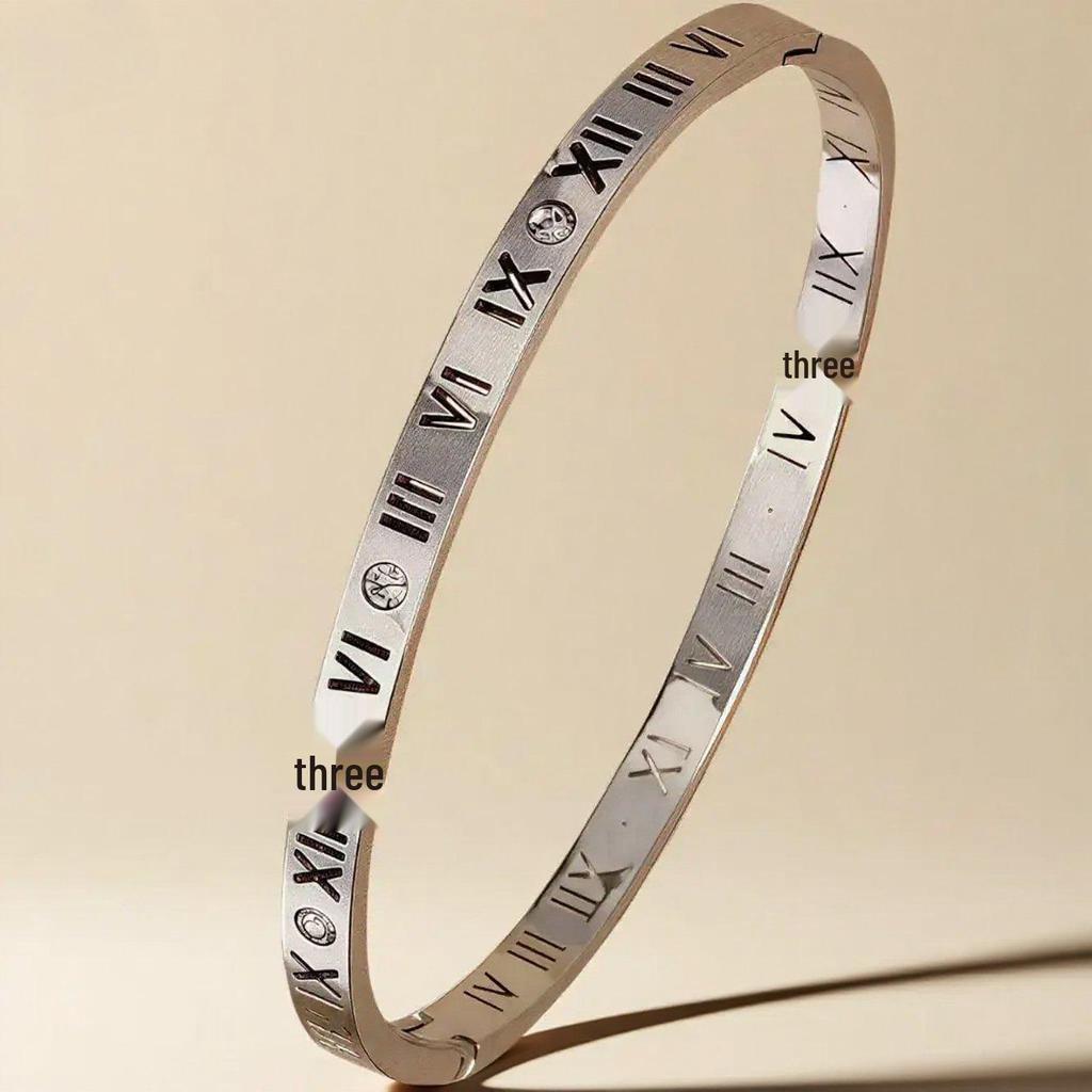 Elegant Women's Titanium Steel Bracelet with Rhinestone Buckle - Durable, Non-fading, English Letter Design