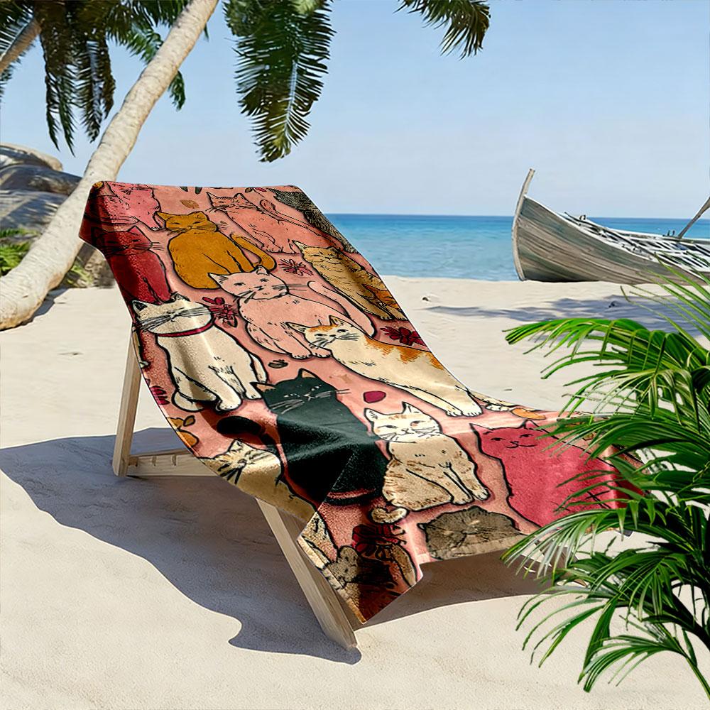 Cute Colorful Cat Pattern Towel A must-have beach towel for beach travel